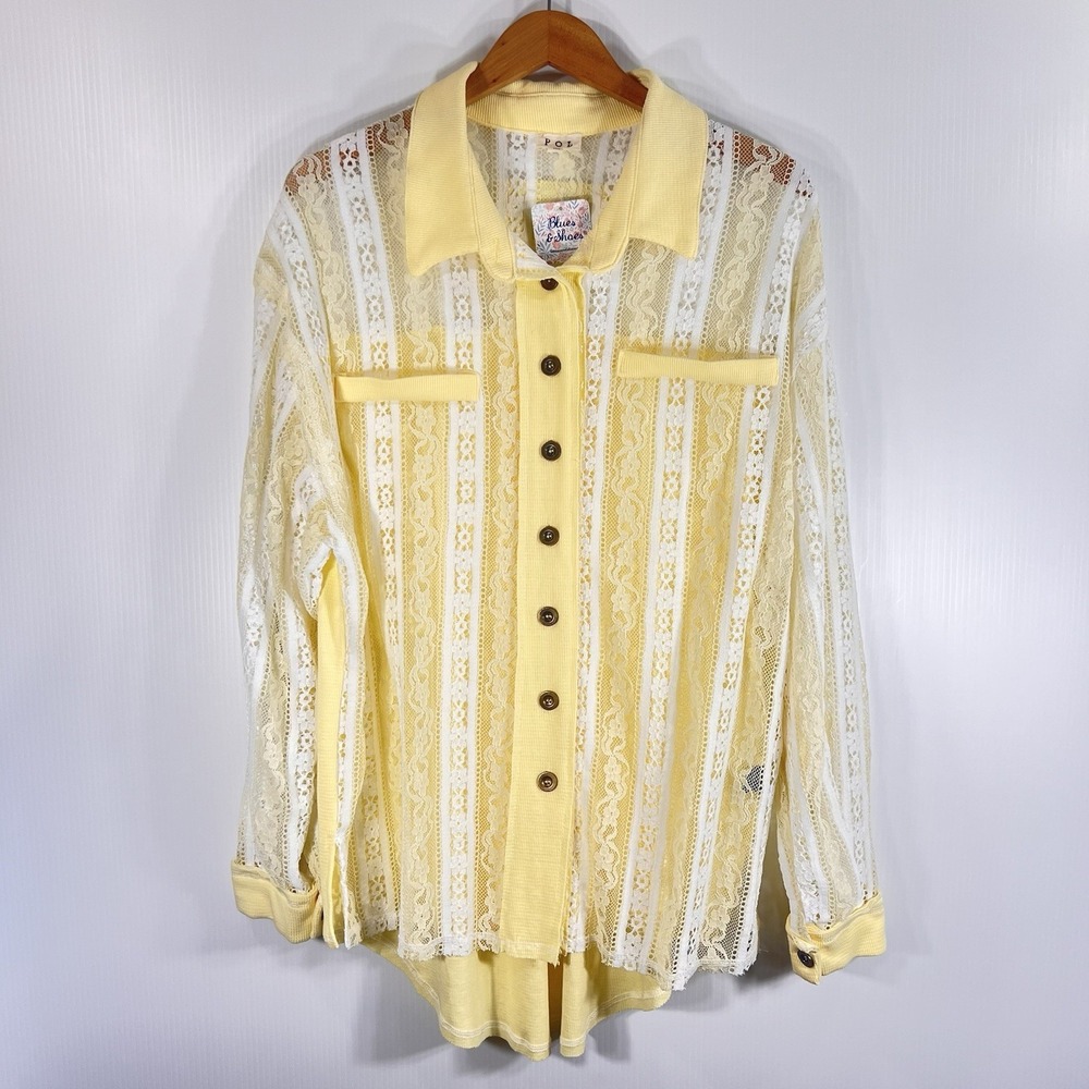 POL Boutique Floral Lace Shacket Top Size Medium Oversized‎ Butter Yellow NEW